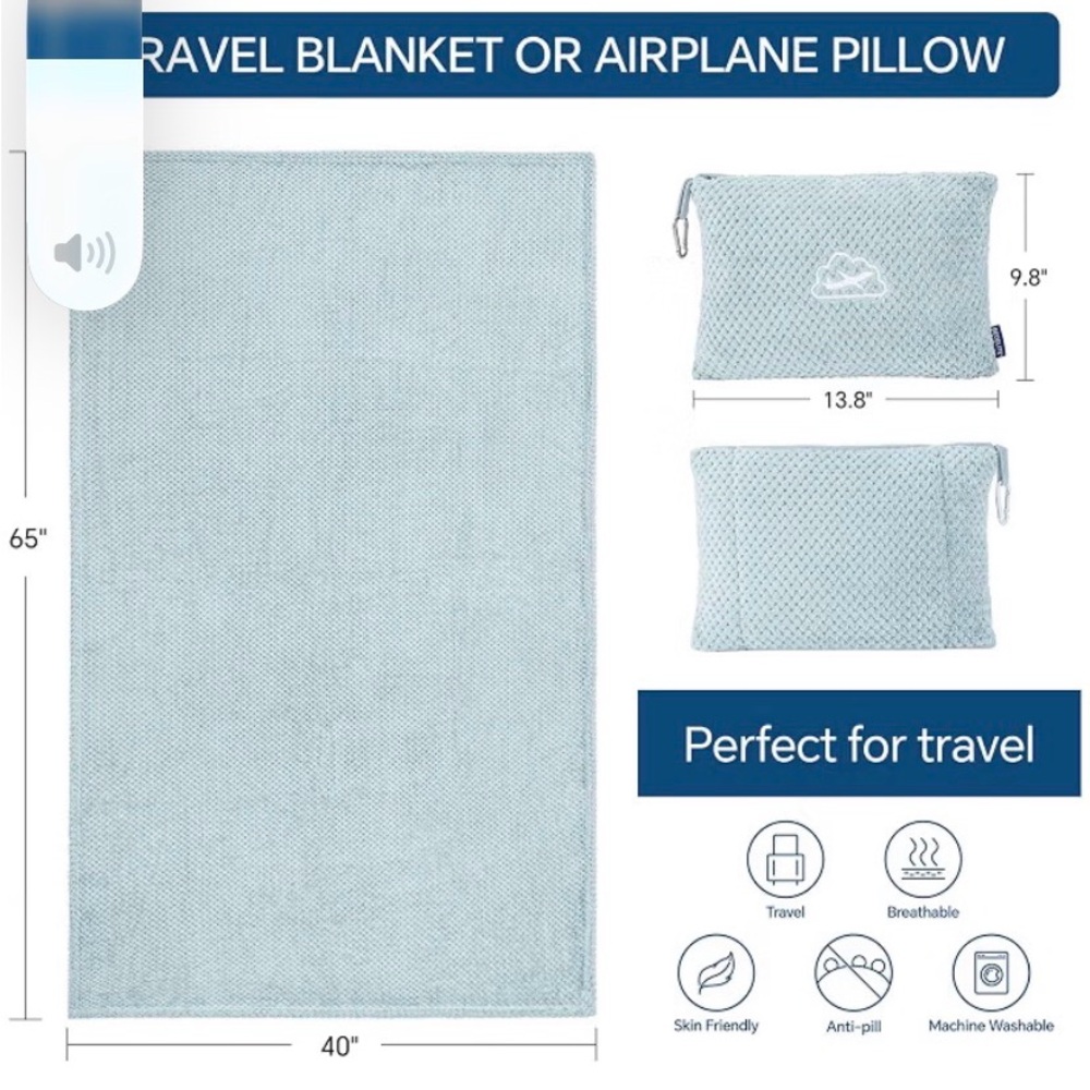 Bedelite Plush Light Blue Travel Pillow with blanket folded inside - NEW - Picture 2 of 8